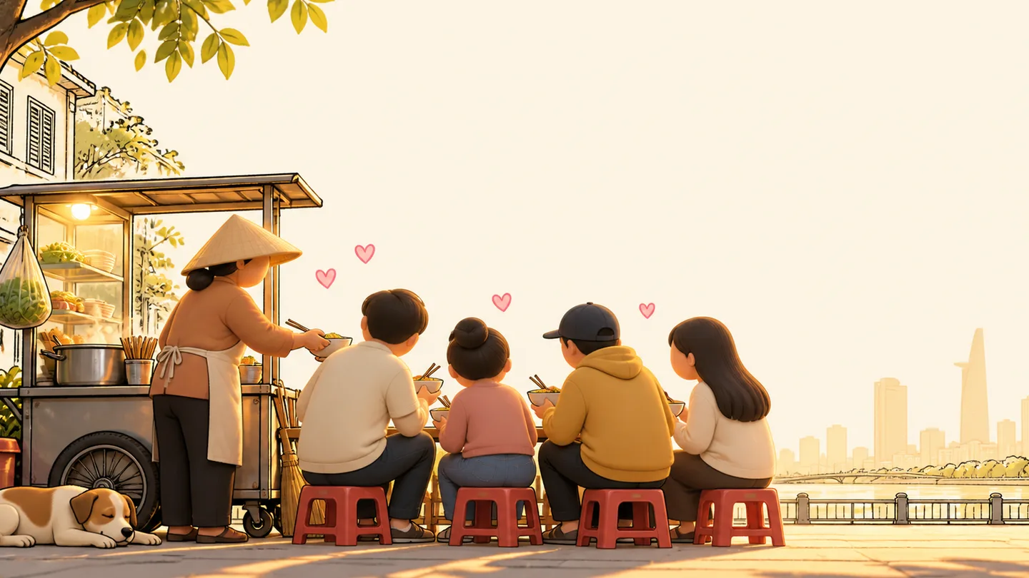 Minh họa một hàng quán nhỏ được cộng đồng ghé ủng hộ